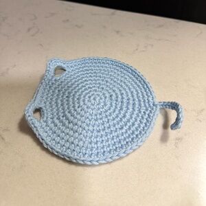 Handmade Light Blue Crochet kitty cat Kids coaster coffee mug cup coaster